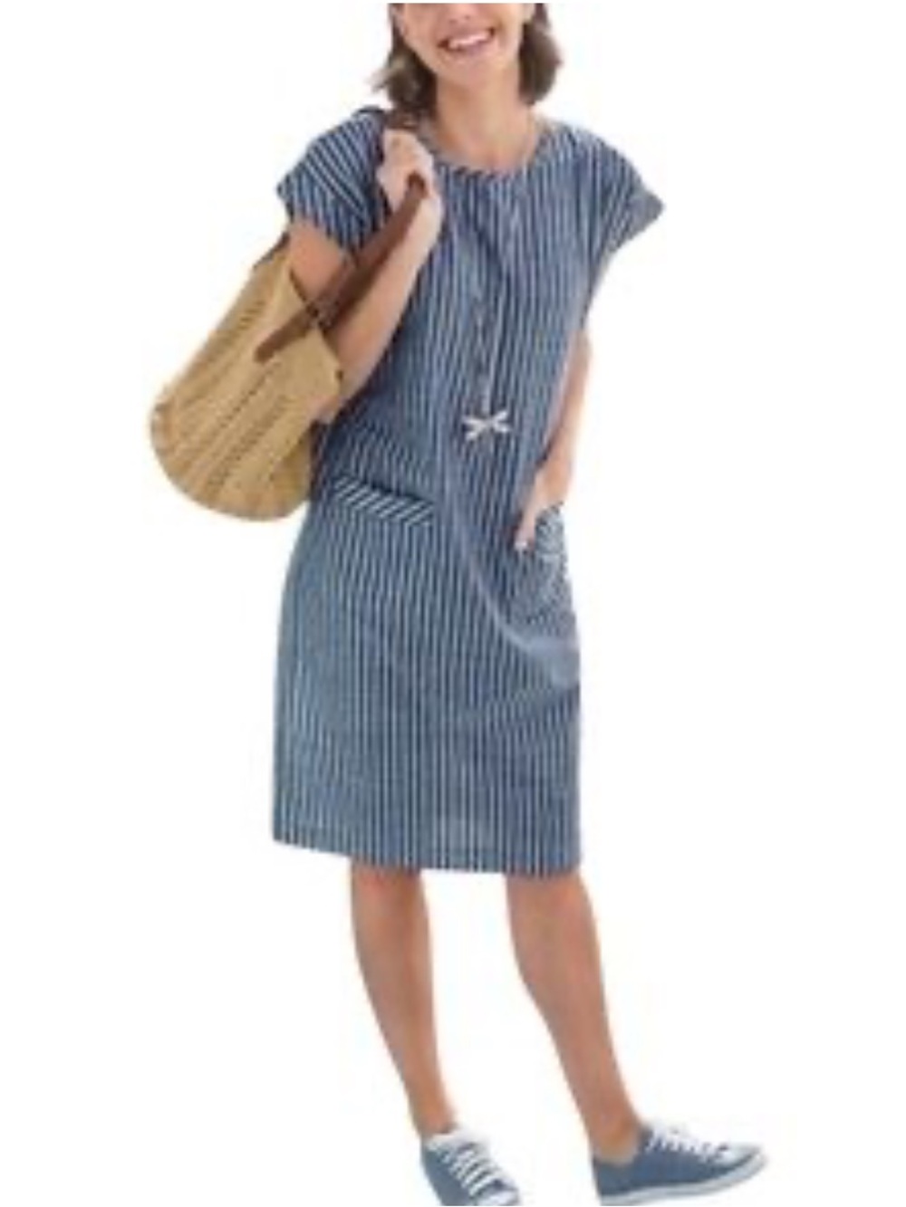 Appleseeds Petite Striped Shift Dress Blue and White Size 10P